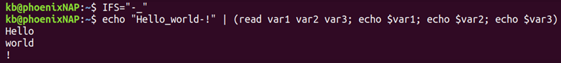 ifs multiple separators terminal output