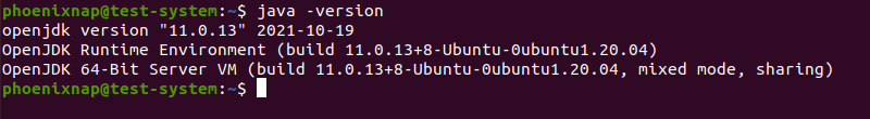 Verify the installation by checking the current version of OpenJDK