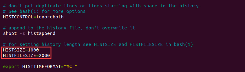 Entries defining the history buffer size