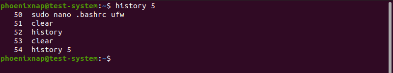 Using the history command to display a limited number of command history list entries