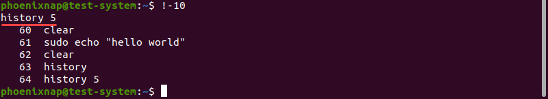 Reusing a command from the history list, counting from the end