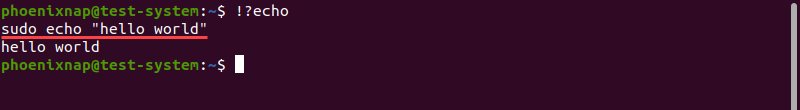 Reusing the last command that contains the "echo" string