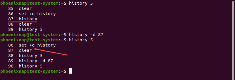 Deleting an entry from the command history list