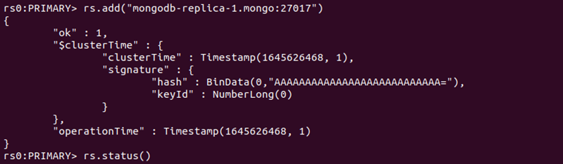Adding the second instance to the ReplicaSet.