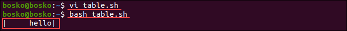 Create a mock table using printf.