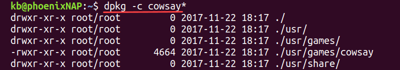 files and directories in the .deb package file