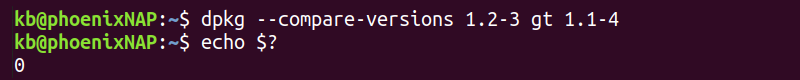 dpkg --compare-versions terminal output