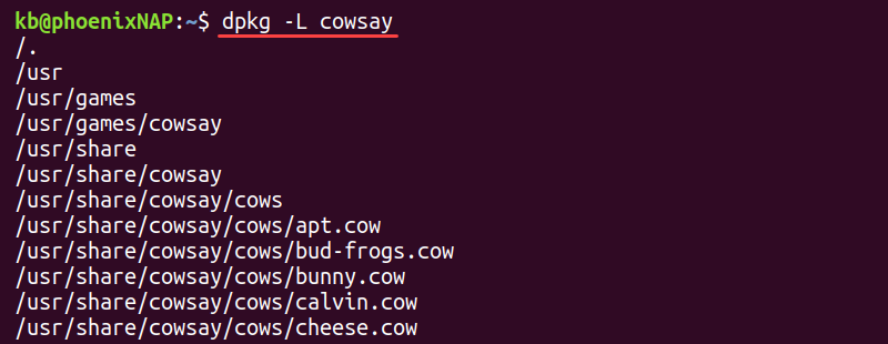 dpkg -l list files terminal output