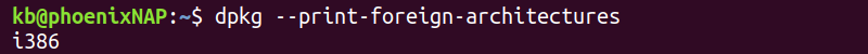 dpkg --print-foreign-architecture terminal output