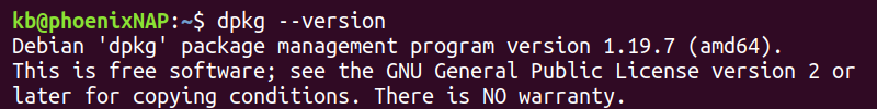 dpkg --version terminal output