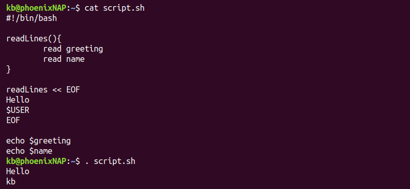 heredoc and functions