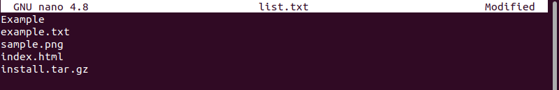 An example of a file name list