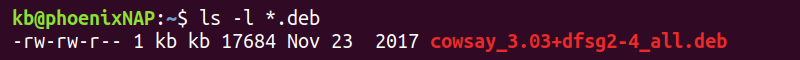 ls deb package terminal output