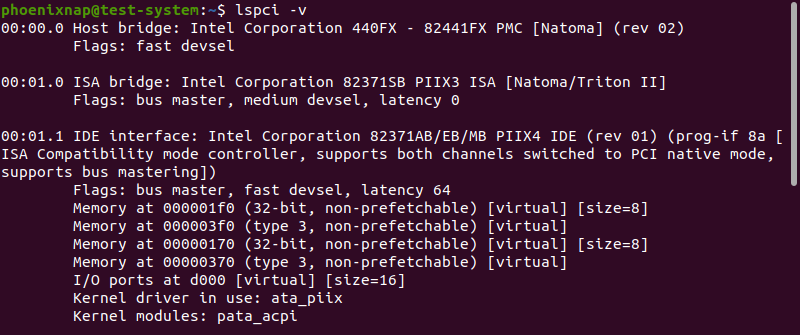 Displaying the PCI device information in a verbose format