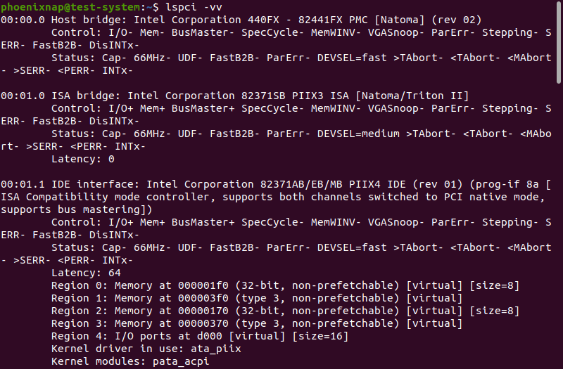 Displaying the PCI device information in a very verbose format