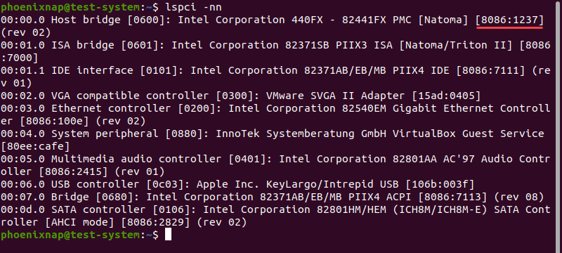 Displaying the vendor and device codes  and device names for PCI devices