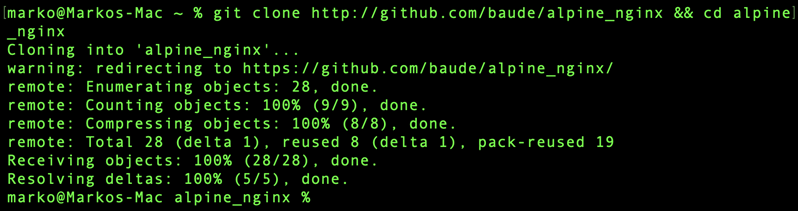 Cloning an Nginx image using Git.