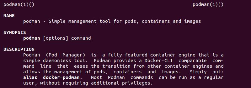 The output of the man podman command.