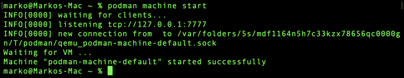Starting the Podman machine.