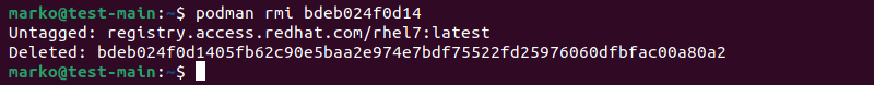 Removing an image in Podman.
