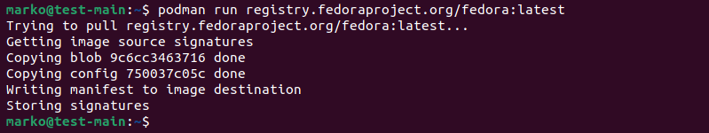 Pulling and running an image in Podman.