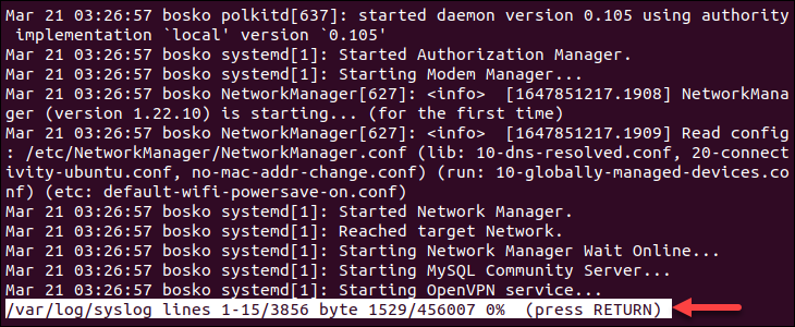 Get file statistics in less.