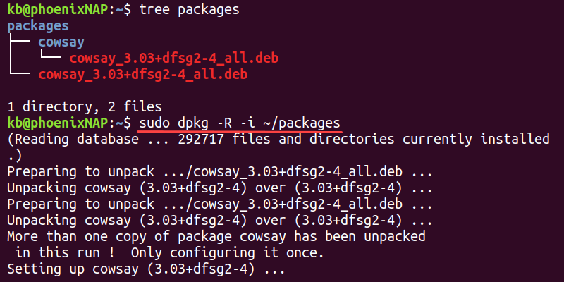 sudo dpkg -R -i terminal output