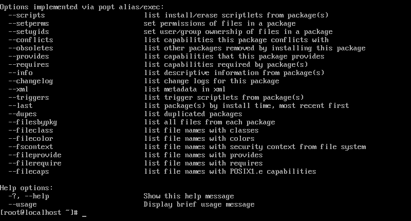Display RPM command help message.