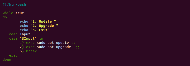 exec in bash script selection