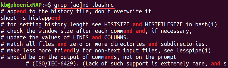 grep bracket end or and pattern terminal output