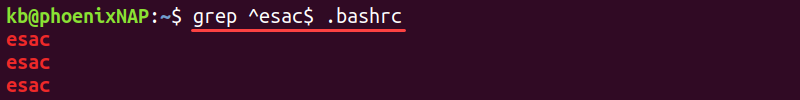 grep esac single line terminal output
