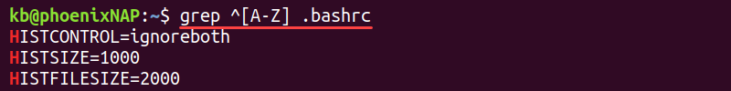 grep line beginning capital terminal output