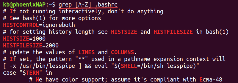 grep uppercase letters terminal output