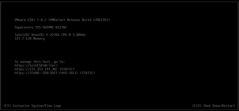 The initial screen when starting ESXi on Remote Console.