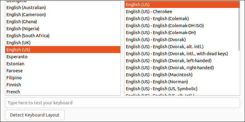 keyboard layout options