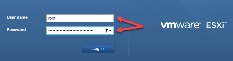 Logging in to ESXi.