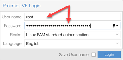 Logging in to Proxmox.