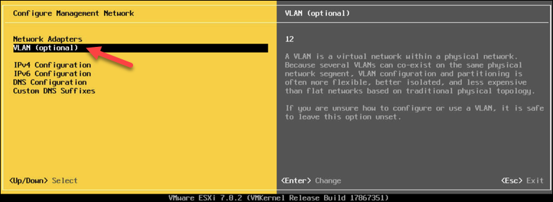 Navigating to VLAN (optional) menu item.