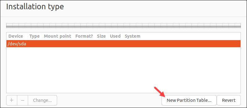 new partition table disk partition