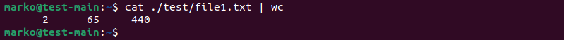 Piping the output of the cat command to wc.