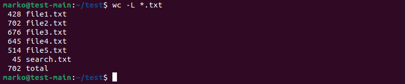 Using the -L option to find the longest line in each file.