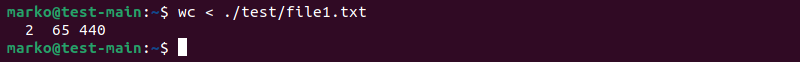 Using input redirect with the wc command.