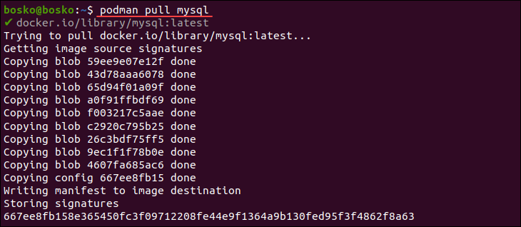 Downloading an image using podman.
