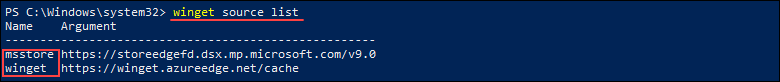 Getting a list of repositories winget uses for package management.