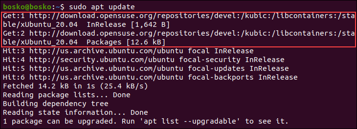 Updating system repositories with information from the Kubic repository.