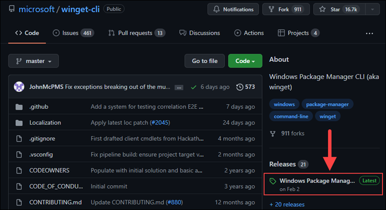 Microsoft's winget GitHub page.