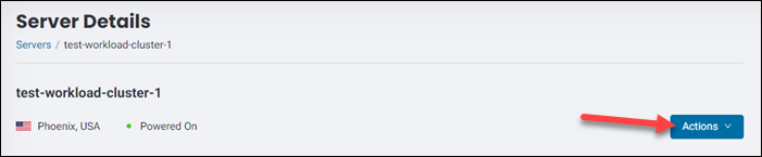 Location of the Actions button on the Server Details page.