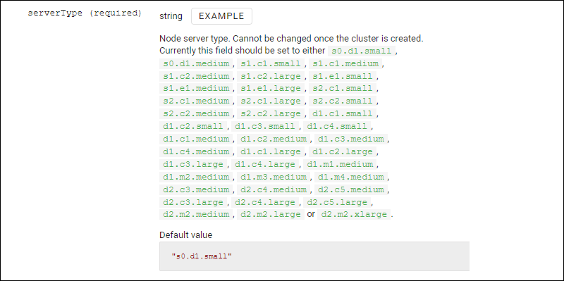 Displaying available server types.