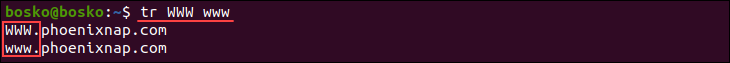 Character case conversion using tr.