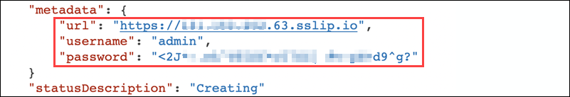 The metadata category in the response body of the workload cluster provisioning request.